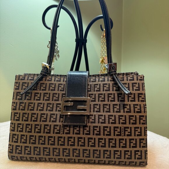 Fendi Zucchino Canvas Navy Tote Bag - Picture 1 of 13